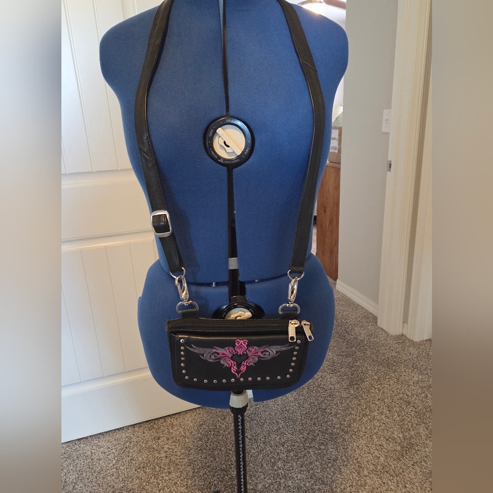 Moto Crossbody Bag with Pink Embroidery